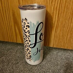 Leopard Accent Tall White Tumbler “Loved - John 3:16”